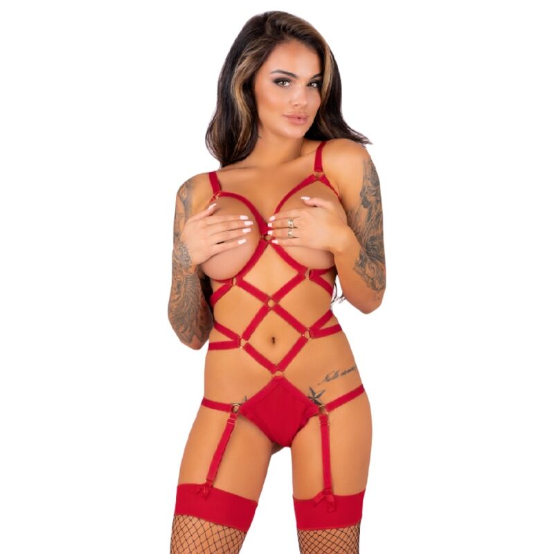 LIVCO CORSETTI FASHION -Thiara Lc 20213 Set Body + Strumpor Röda