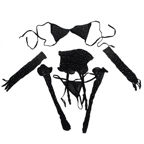 Subblime - 952174 Fishnet Bodystocking With Gloves And Diamonds Black One Siz