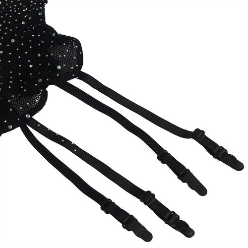 Subblime - 952174 Fishnet Bodystocking With Gloves And Diamonds Black One Siz