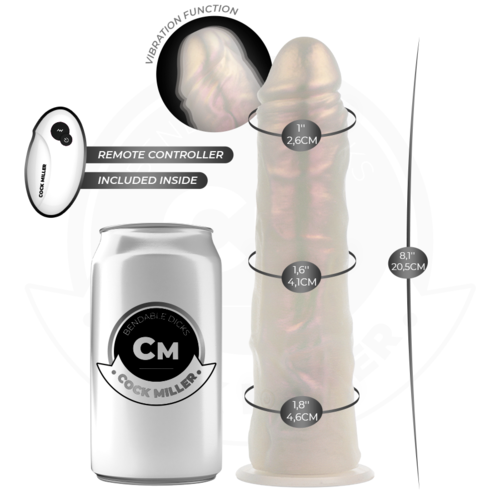 Cock Miller - Dildo With Suction Cup, Lights And Vibration With Remote Control White 20.5 Cm
