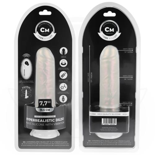 Cock Miller - Dildo With Suction Cup, Lights And Vibration With Remote Control White 19.5 Cm