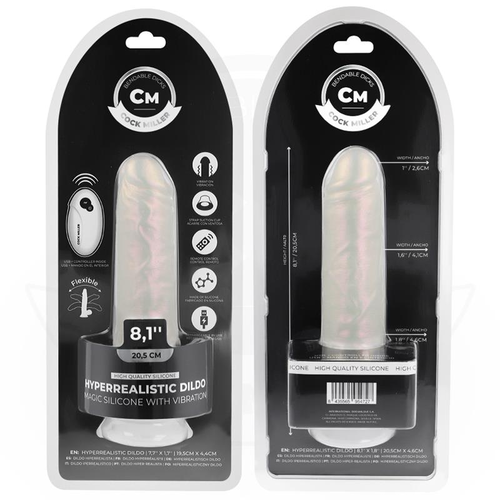Cock Miller - Dildo With Suction Cup, Lights And Vibration With Remote Control White 20.5 Cm