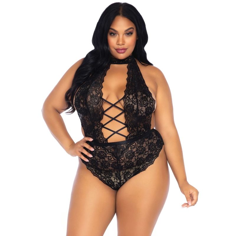 Leg Avenue - Blommig Spets Teddy Crothless Plus Size