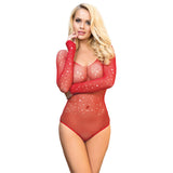 Subblime - 952303 Shiny Grill Body With Off Shoulders Long Sleeve Red One Size