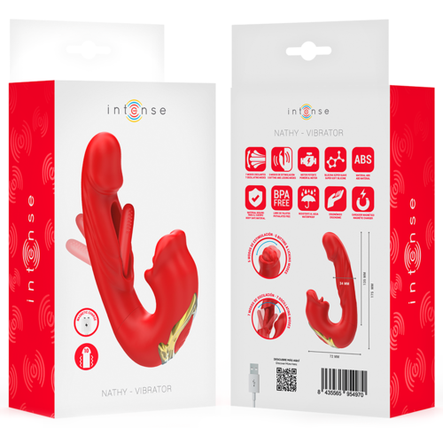 Intensiv -Nathy Dubbelvibrator med multifunktionell stimulerande mun röd